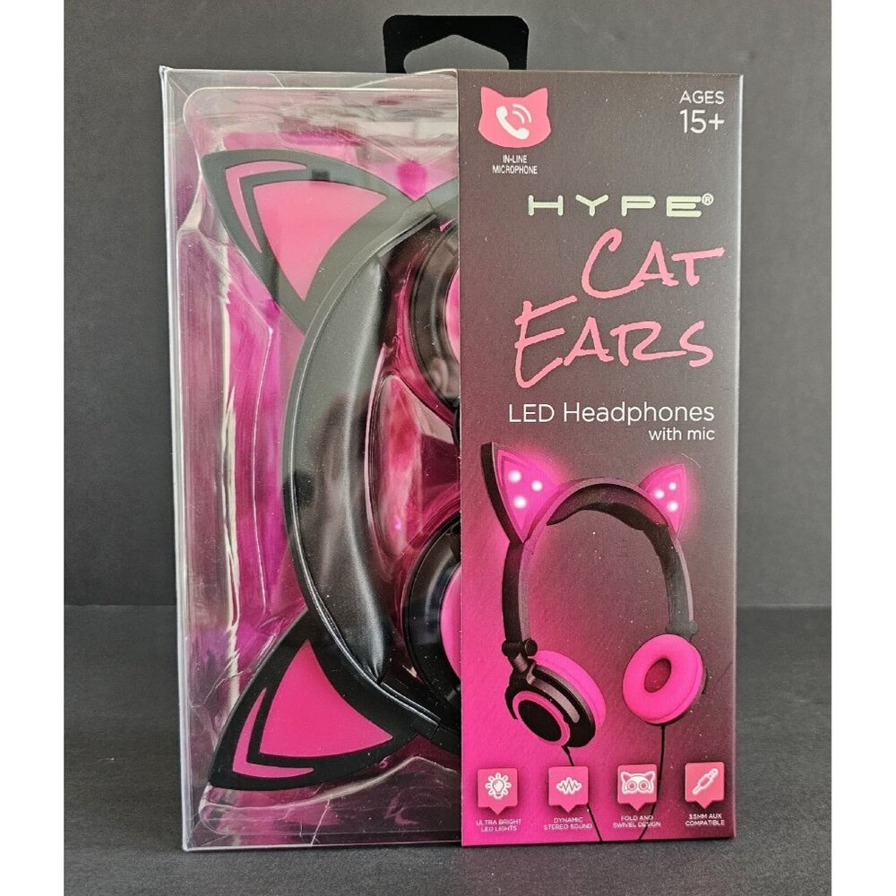 NEW HYPE Cat Ears LED Headphones With In-Line Mic Fold And Swivel